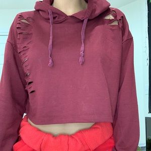 distressed cropped hoodie
